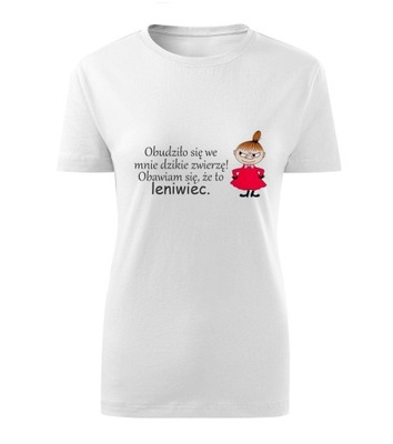 Koszulka T-shirt damska D502 MAŁA MI DZIKI LENIWIEC biała rozm M