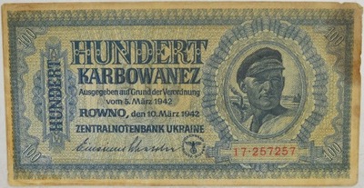 6.db.Ukraina, 100 Karbowańców 1942, P.55, St.3/3-