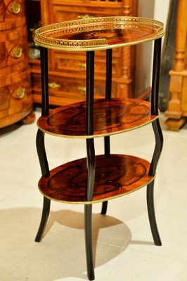 OWALNY STOLIK ETAŻERKA INTARSJOWANA XIXw PO RENOWA