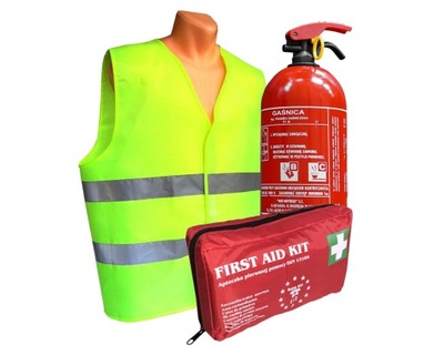 FIRST AID KIT DIN 13164, EXTINGUIDHER 1KG, VEST YELLOW COLOR  