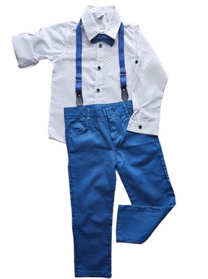 Komplet dla chłopca 4 częściowy: koszula, spodnie, szelki, mucha r. 116