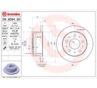 BREMBO DISCO DE FRENADO 280X16 P CITROEN JUMPER  