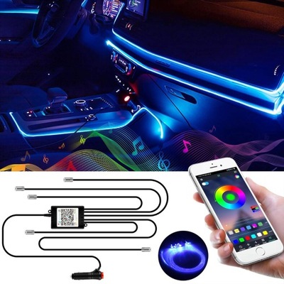 CABLE DE FIBRA ÓPTICA ILUMINACIÓN OTOCZENIA DIODO LUMINOSO LED RGB ILUMINACIÓN INTERIOR AUTO 6M APLIKACJA  