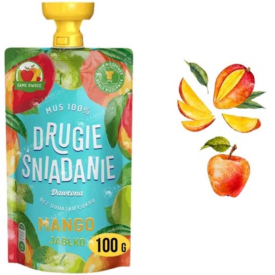 Dawtona DRUGIE ŚNIADANIE MUS OWOCOWY 100% OWOCE MANGO JABŁKO bez cukru 100G