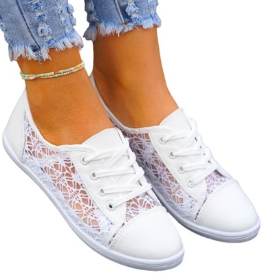Białe Koronkowe Tenisówki Trampki Na Lato Salma 37