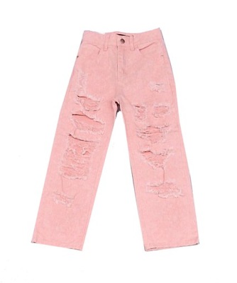 158-164 Spodnie jeansowe różowe dziewczęce dziury szerokie nogawki