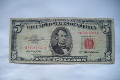 Banknot USA 5 $ Dolarów 1953 r. seria A Lincoln czerwona pieczęć