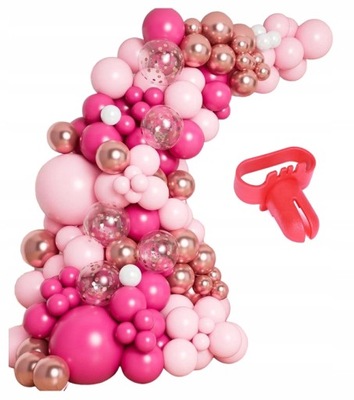 BALONY RÓŻOWE METALICZNE GIRLANDA DEKORACJA NA PRZYJĘCIE WESELE ZESTAW ŚLUB