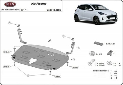 DE ACERO PLACA PARA MOTOR KIA PICANTO 17-2024  