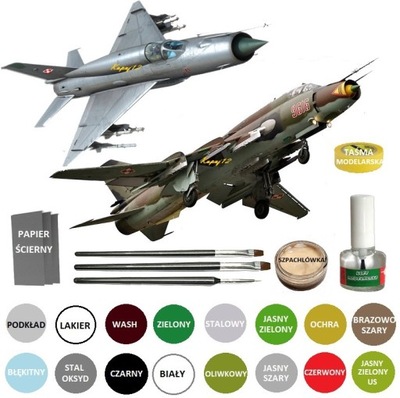 Zestaw 2 modeli samolotów MiG-21+ SU-22 farby, klej, pędzle, szpachlówka...