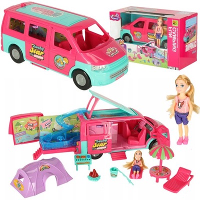 SAMOCHÓD DLA LALEK ZESTAW KEMPINGOWY KAMPER AKCESORIA