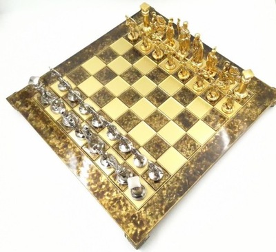 Wielkie ekskluzywne mosiężne szachy - Złocisto-srebrne - Łucznicy 44x44cm -