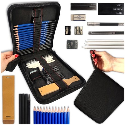ZESTAW OŁÓWKÓW DO SZKICOWANIA RYSOWANIA PROFESJONALNY OŁÓWKI ETUI 32w1