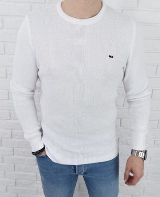 Biały sweter męski znaczek 3210 - XXL