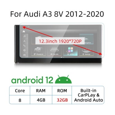 RADIO DE AUTOMÓVIL CON NAVEGACIÓN GPS ANDROID 12 CARPLAY PARA AUDI A3 8V 2013-2020  