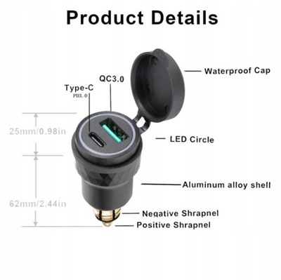 GOC/PODWOJNA DISPOSITIVO DE CARGA USB DOTYCZY BMW DUCATI QC3.0 PD  