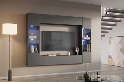 MEBLOŚCIANKA ZESTAW MEBLI SZAFKA RTV WITRYNA GRAFIT POINT