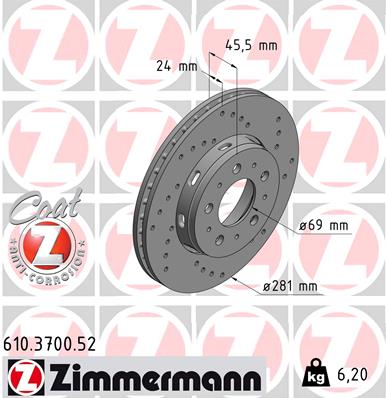 ZIMMERMANN 610.3700.52 ДИСК ТОРМОЗНОЙ