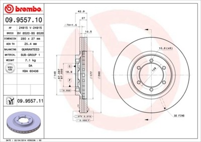 DISCOS DE FRENADO PARTE DELANTERA BREMBO 09.9557.11 09955711  