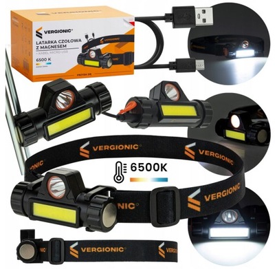 FLASHLIGHT FRONT LED AKUMULATOROWA POWERFUL REGULOWANA Z MAGNESEM NA GLOWE  