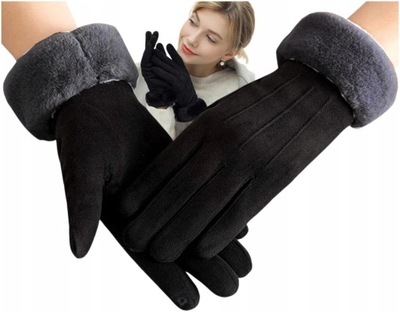 Rękawiczki Ciepłe Damskie zimowe dotykowe z misiem ocieplane