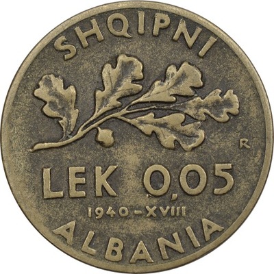 16.ALBANIA, VITT.EMANUEL III, 0,05 LEK 1940