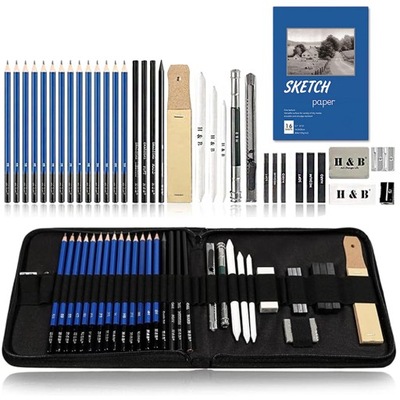 ZESTAW OŁÓWKÓW DO SZKICOWANIA RYSOWANIA PROFESJONALNY 32w1 OŁÓWKI W ETUI