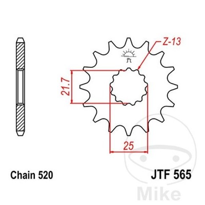 KRUMPLIARATIS PRIEKINĖ JT F565-13SC, 13Z, DYDIS 520 RACING YAMAHA 