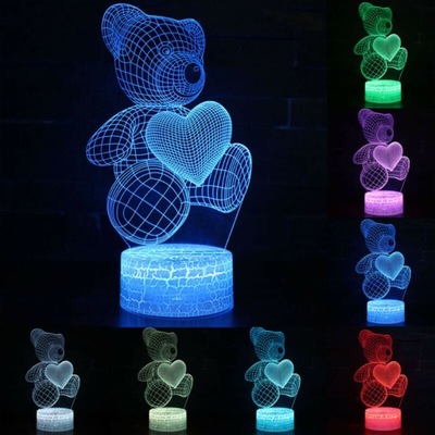 3D Illusion Acrylic LED Night Light Bear USB Touch