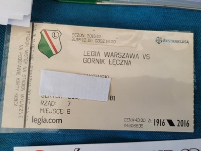 bilet Legia Warszawa -Górnik Łęczna