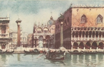 565.Włochy Wenecja,Widok na Kanał,Gondole,Przedwojenna Pocztówka