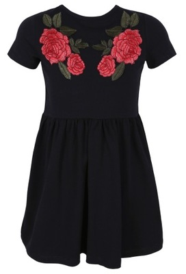 Czarna sukienka z różami PRIMARK 7-8 lat 128 cm