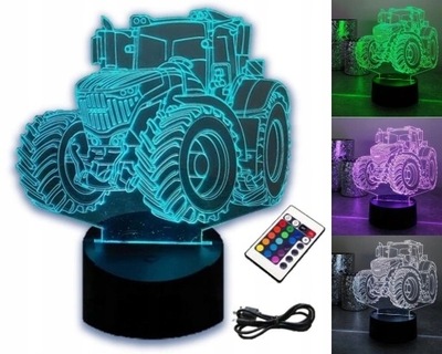 LAMPKA NOCNA TRAKTOR 3D LED KOLORY RGB PILOT