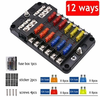 12-WAY BLADE FUSE BOX BLOCK AUTO MARINE FUSEBOX HOLDER 12V 32V MIKROAUTOBUSAS ~5677 