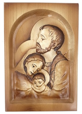 Obraz Płaskorzeźba Drewno Święta Rodzina 25x18 cm