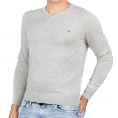 TOMMY Hilfiger _ Szary Męski Sweter V-neck _ XL