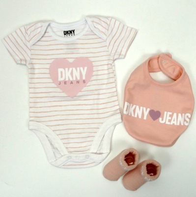 DKNY KOMPLET NIEMOWLĘCY BODY ŚLINIAK SKARPETKI 0-3 M