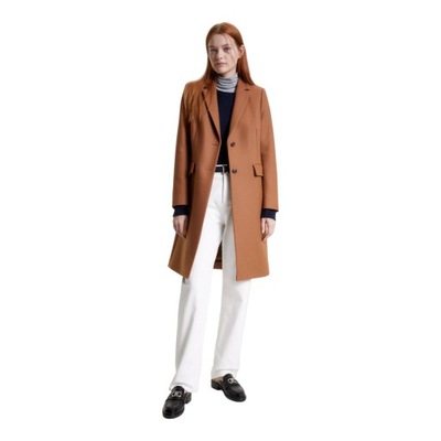 TOMMY HILFIGER DAMSKI PŁASZCZ WOOL BLEND CLASSIC COAT BRĄZOWY r.36