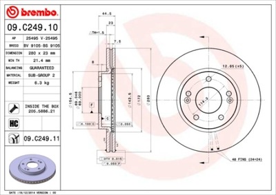 DISCOS DE FRENADO PARTE DELANTERA BREMBO 09.C249.11 09C24911  