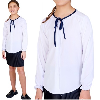 Bluzka do szkoły dla dziewczynki długi rękaw biała zapinana PL Basta 152