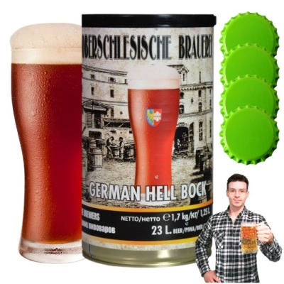 GERMAN HELL BOCK BREWKIT PIWO DOMOWE 23L + DROŻDŻE - PUSZKA 1,7KG + KAPSLE