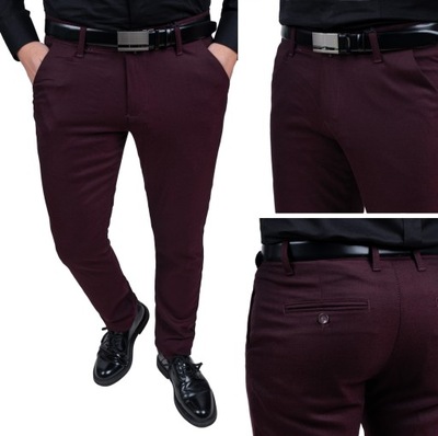 Spodnie eleganckie męskie bordowe w kratę - 33