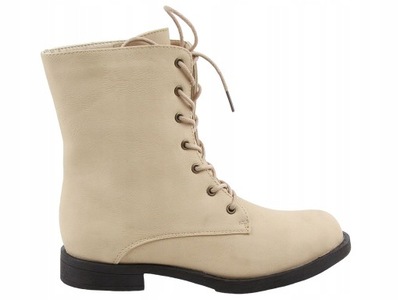 BOTKI TRAPERY OCIEPLANE KOŻUSZEKIEM CIEPŁE BUTY BEŻOWE DAMSKIE 36