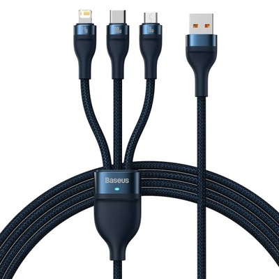 Baseus kabel 3w1 Flash II USB-C Lightning USB microUSB 1,2m 3,5A niebiesk