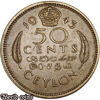 50 CENTS 1943 CEYLON