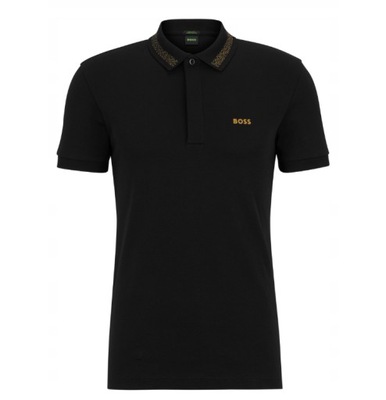 HugoBoss czarny t-shirt polo zdobiony kołnierz r.M