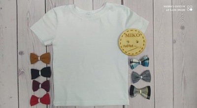 t-shirt r 98 biały z muszką w kratkę MIKO koszulka
