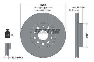 TEXTAR DISKU HAM. VW P. GOLF 5 A3 OCTAVIA 04- 12- CADDY TOURAN 288X25MM 