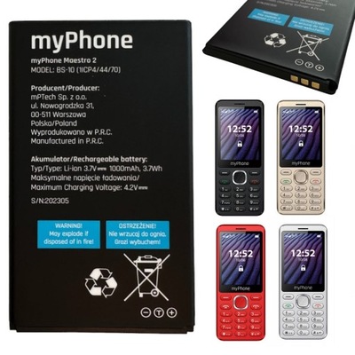 Oryginalna bateria MAESTRO 2 MyPhone nowa BS-10 1000 mAh akumulator