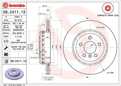 BREMBO 09.C411.13 ДИСК ТОРМОЗНОЙ